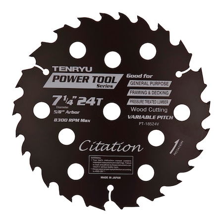 Tenryu Tenryu Citation 7-1/4 in. D X 5/8 in. Power Tool Tungsten Carbide Tipped Saw Blade 24 teeth 1 pc PT-18524V